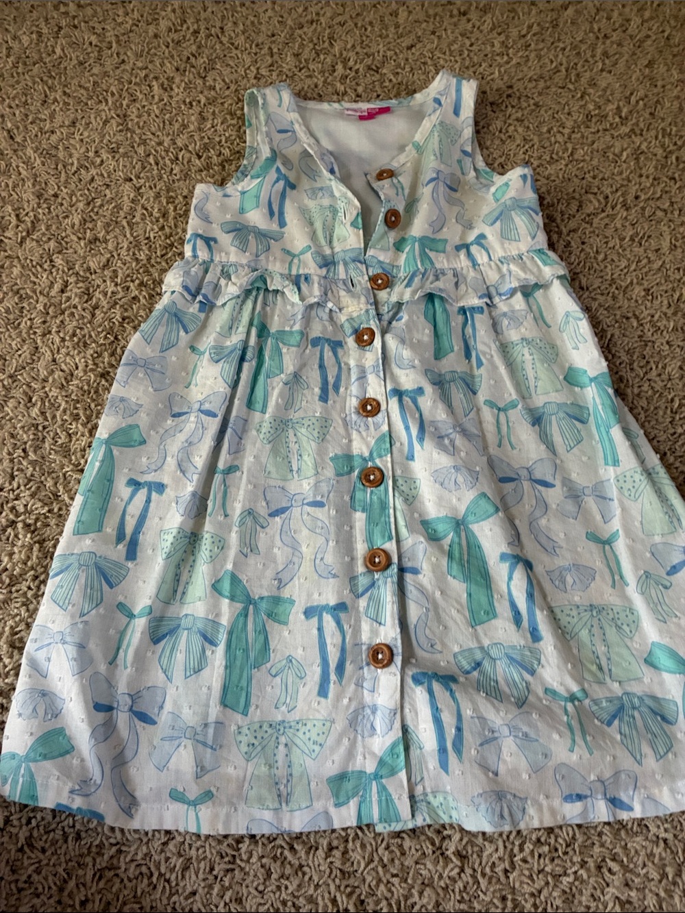 Penelope Mack 5 Button-Front Bow Print Dress - Aqua & Light Blue